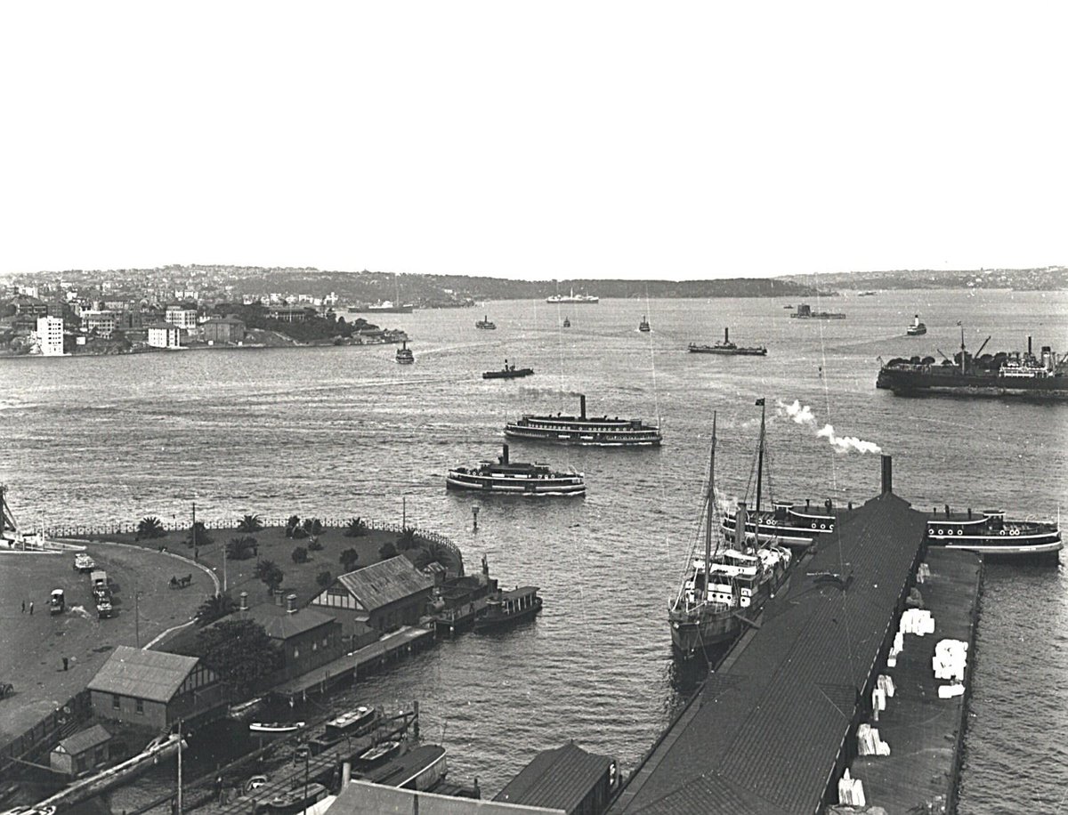Sydney Ferries KUTTABUL and LADY DENMAN and others in Sydney Cove, Circular Quay (1929)