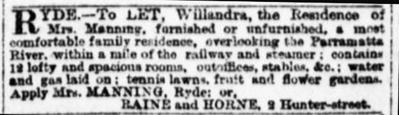 Willandra To Let 1894, Ryde