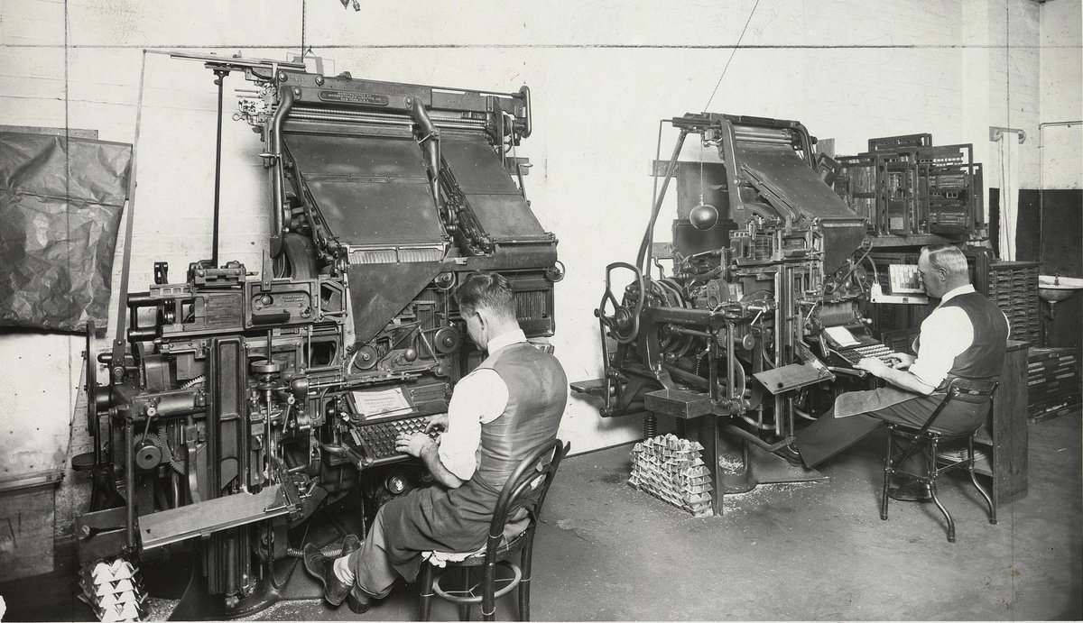 Linotype machines, Anthony Hordern and Sons department store, c. 1935, Sydney city centre