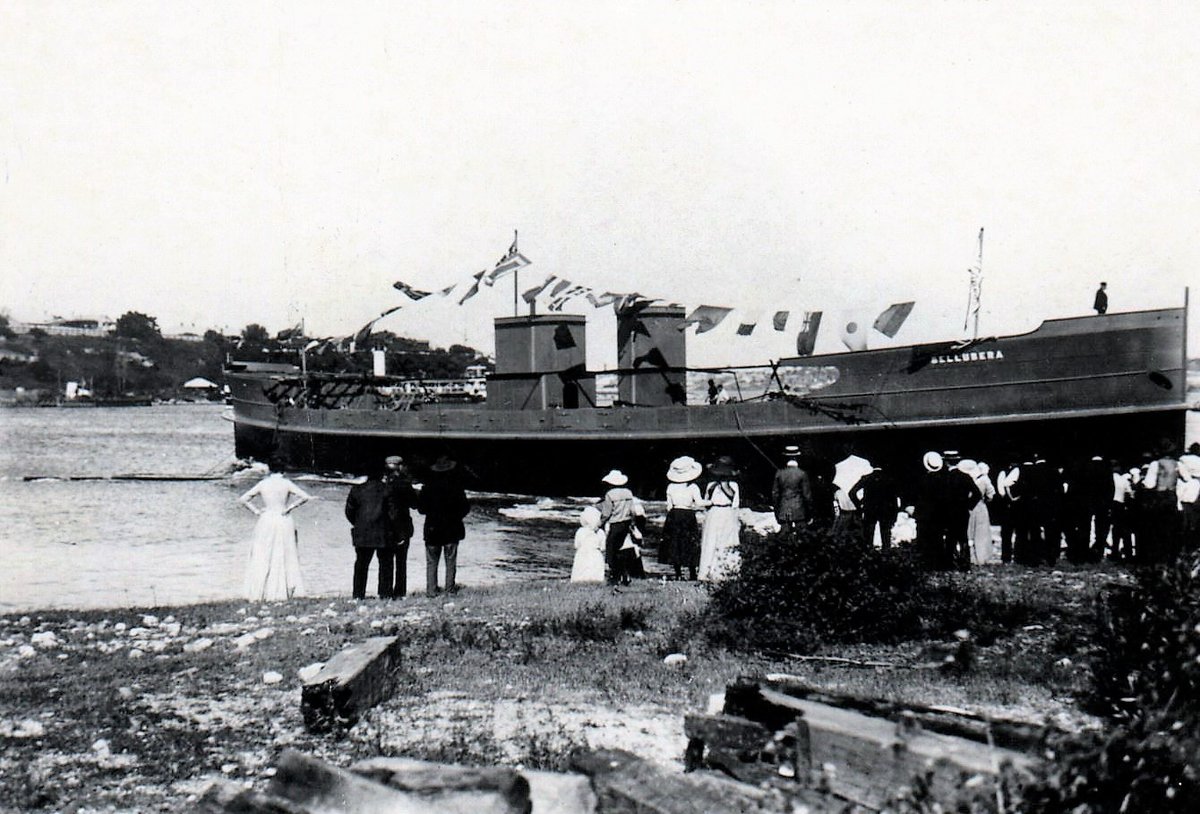 Sydney ferry BELLUBERA launch day, Balmain (1910)