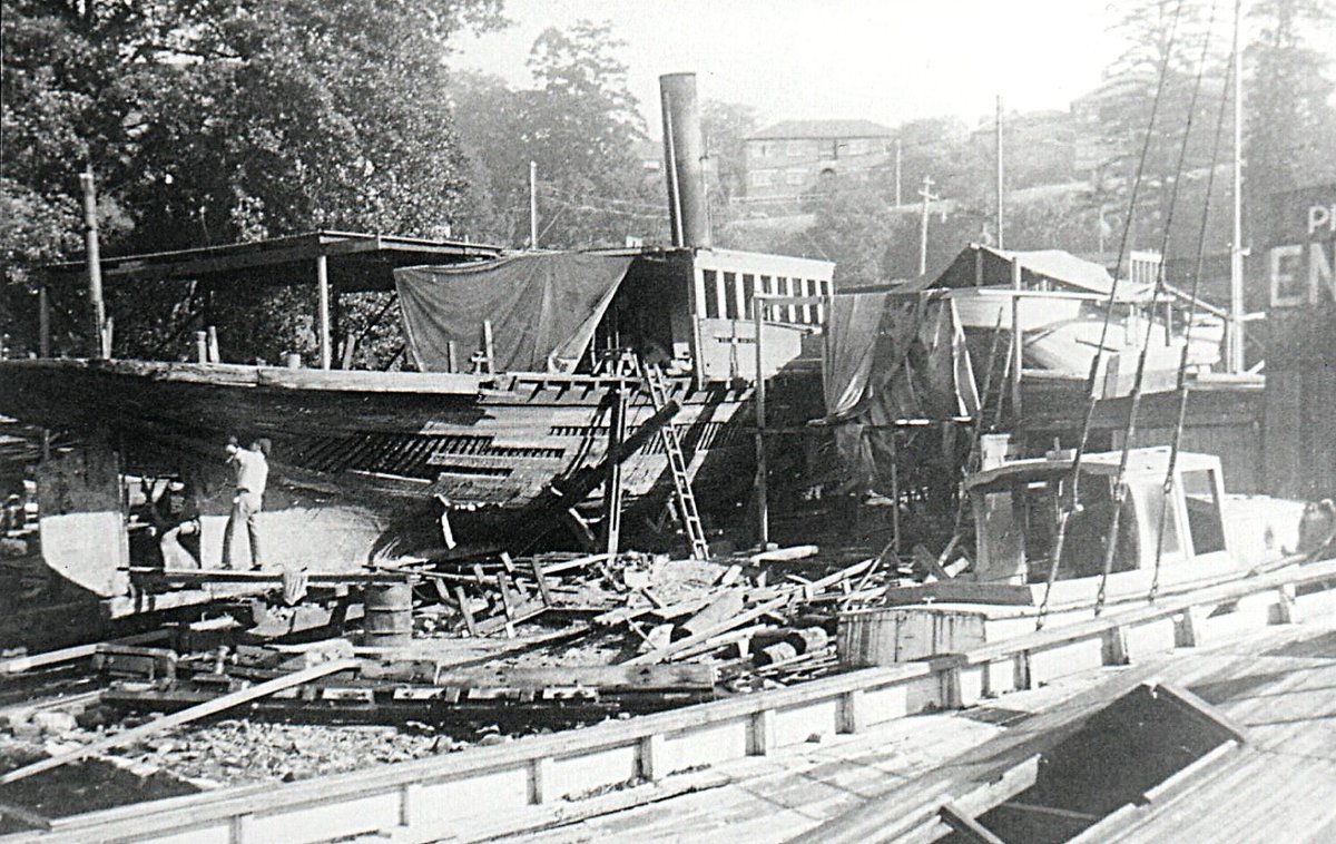 Ferry WATTLE formerly SHAMROCK being broken up, Lavender Bay (1941)