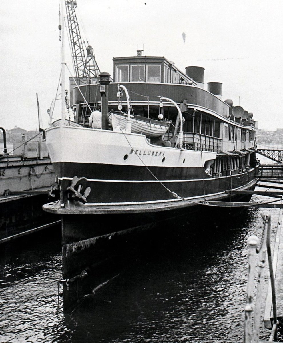 Sydney ferry BELLUBERA in floating dock (1950s)