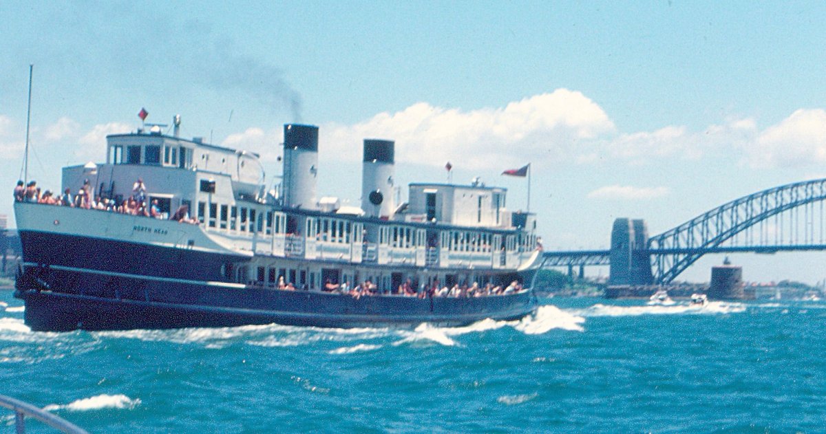 Sydney ferry NORTH HEAD heads for Circular Quay (c. 1981)