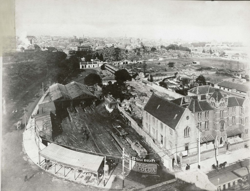 The first Tramways Dated c. 10 1 1880 Depot at Pitt Street, Sydney city centre (c. 1880)
