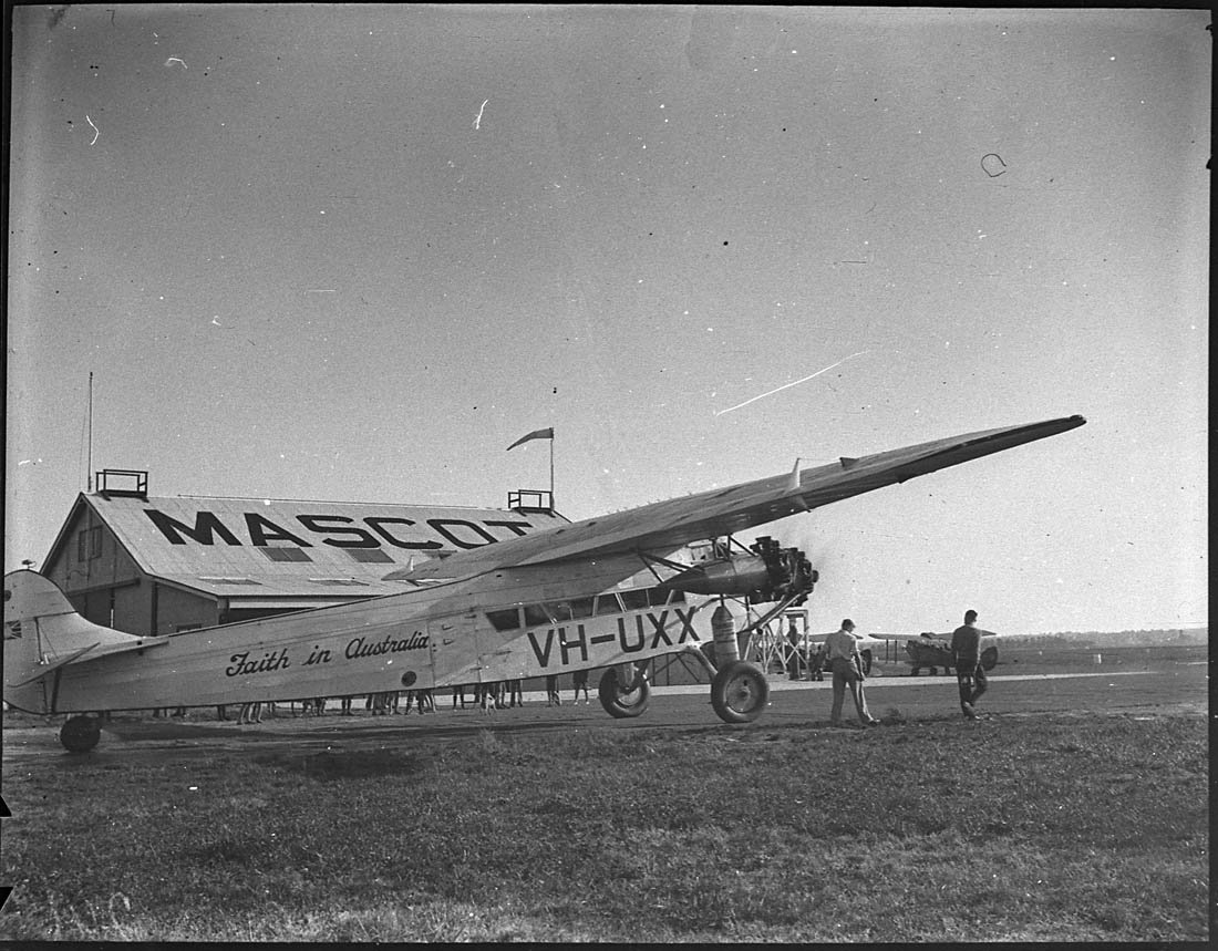 Charles Ulm's Avro-Fokker 10 aeroplane 'Faith in Australia' 1934, Mascot