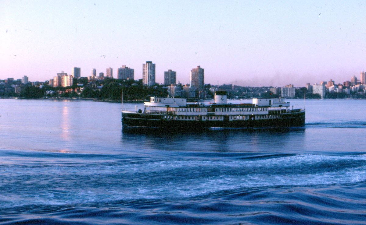 Sydney ferry BARAGOOLA passes Bradleys Head, Mosman (1982)