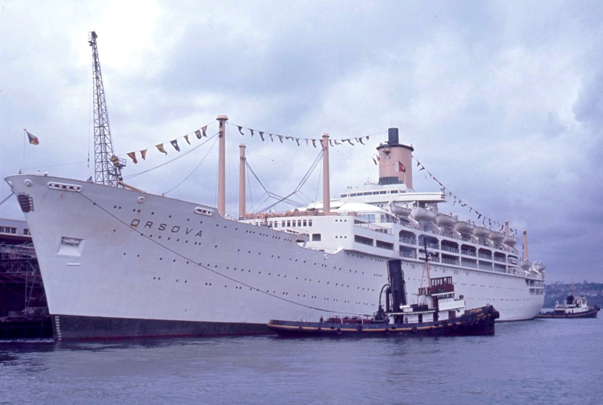 P & O liner Orsova & tug Himma at wharf 13 Pyrmont Sydney (1968)