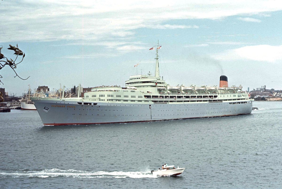 Shaw Savill Liner Southern Cross last voyage & cargo vessel Walsh Bay Sydney Harbour (1971)