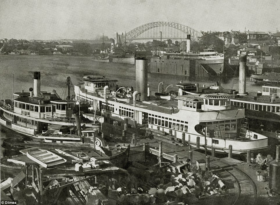 Sydney ferry KOONDOOLOO being converted to a showboat, c. 1936
