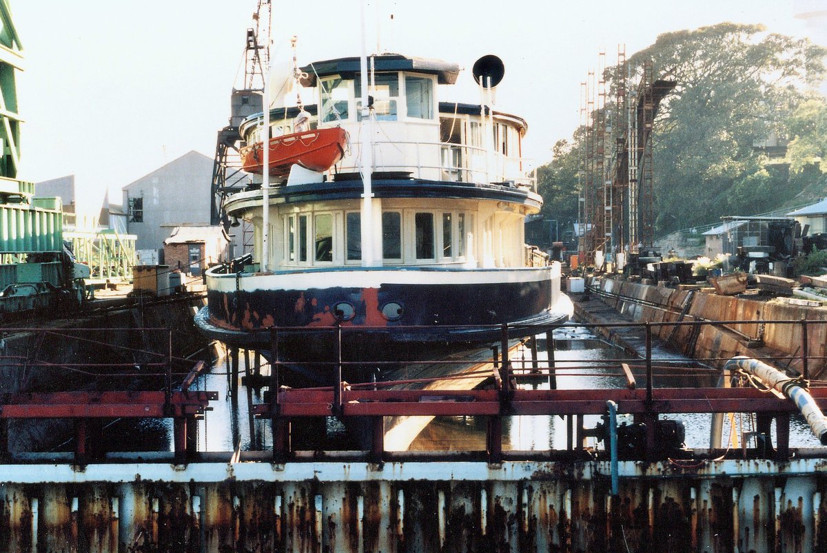 Sydney ferry KANANGRA on slip at Cockatoo Island, Sydney Harbour (1980s)