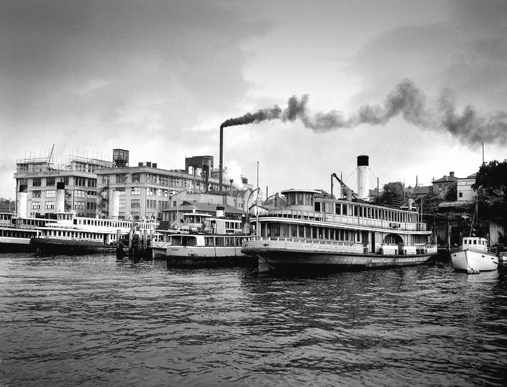 Sydney ferries KOSCIUSKO PELICAN and KAREELA, Balmain (1950s)