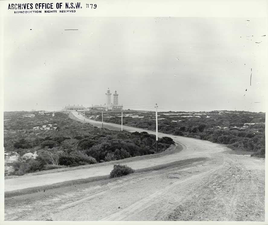 Macquarie Lighthouse old and new far view, Vaucluse (c. 1883)