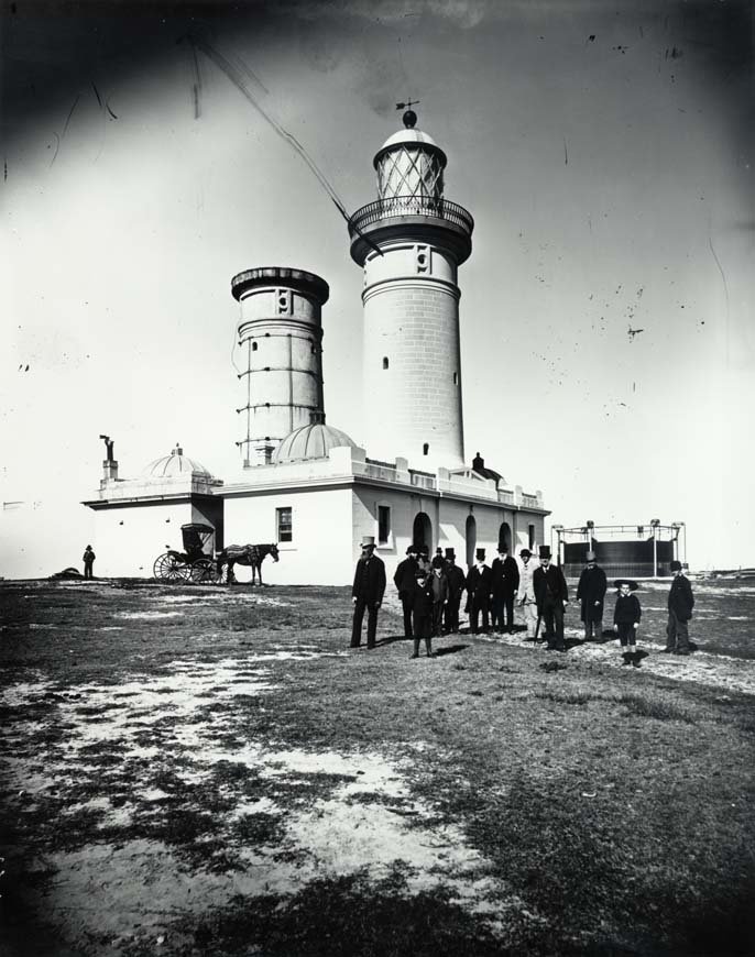 Macquarie Lighthouse old and new removed lantern, Vaucluse (c. 1883)