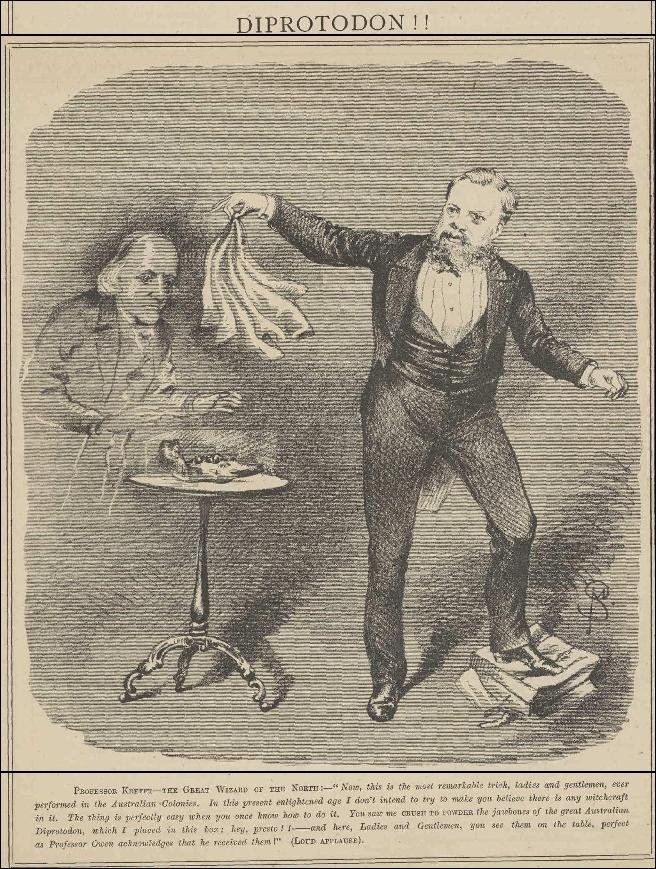 Krefft, the Magician restoring allegedly destroyed fossil -(1874), Sydney city centre