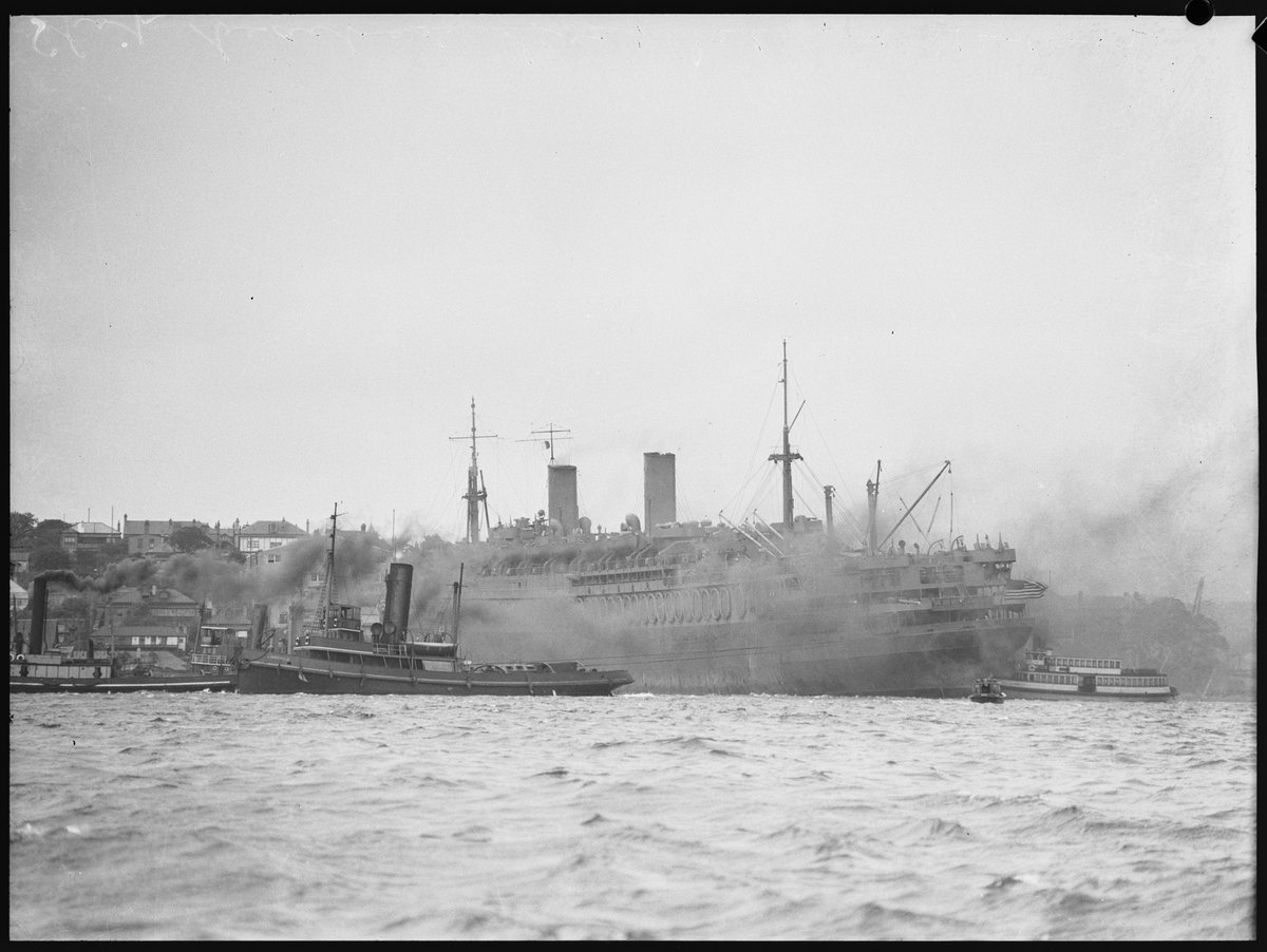 Ship and Tugs Sydney 1942 slnsw, Balmain