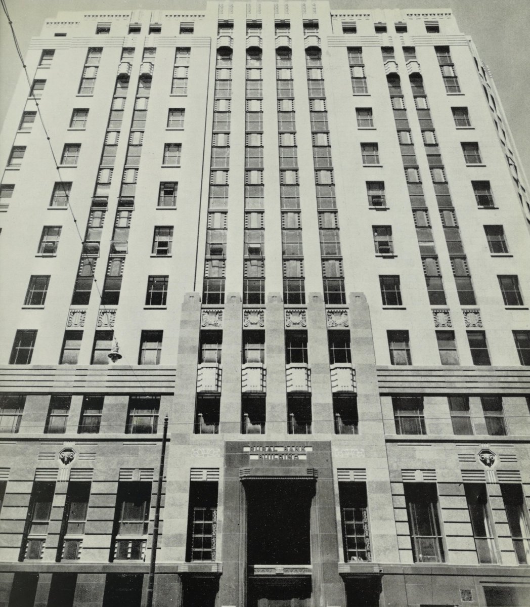 Elizabeth Street facade of the Rural Bank Building, Martin Place, published in Decoration and Glass (1 January 1937)
