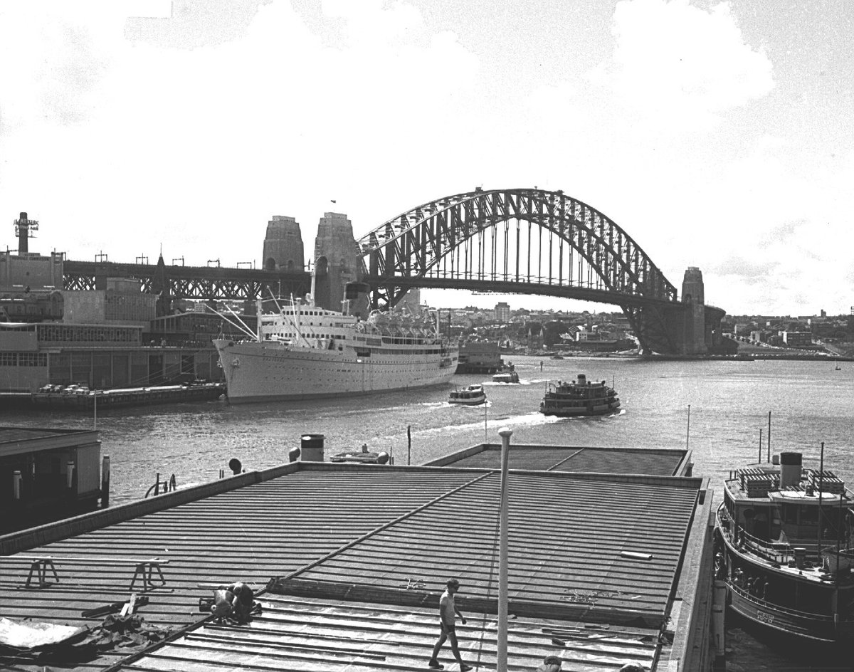 French liner BRETAGNE ( 1952-1964) in Sydney Cove, Circular Quay (1962)