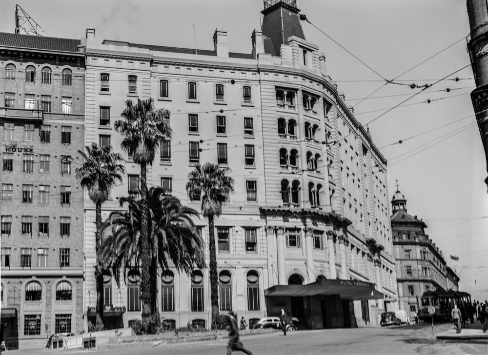 The Hotel Metropole, Sydney (1949) as photographed from Bent Street, looking towards Farrer Place and Young Street, Sydney city centre