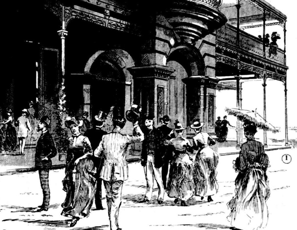 Brighton-le-Sands, NSW - New Brighton Hotel, main entrance (Australian Town & Country Journal, 31 Dec 1887, p26)