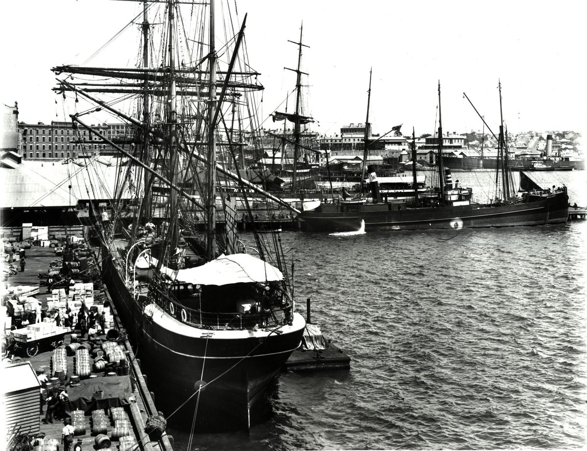 Ravenscourt (ship, 1892) and Wallarah (ship, 1900) in Walsh Bay, Sydney, Sydney Harbour