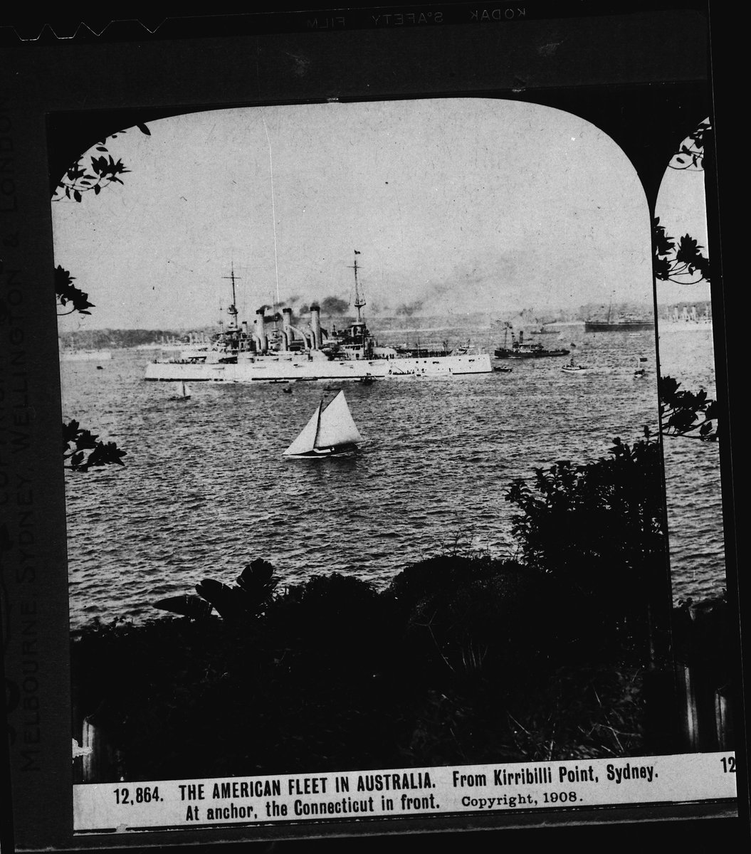 Connecticut (BBl8). Broadside, Sydney Harbor, 1908 - NARA, Kirribilli