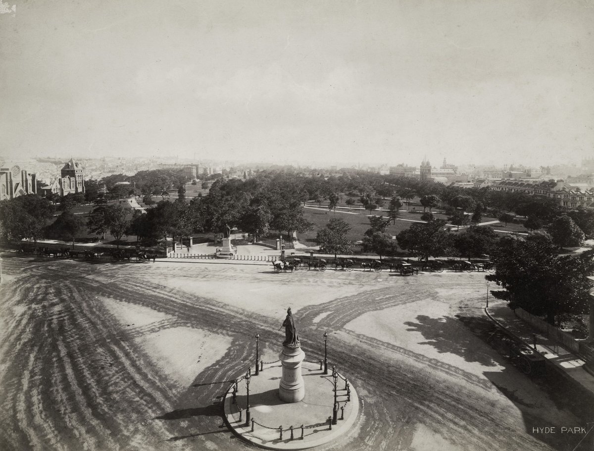 Hyde Park from Queens Square, Sydney city centre (c. 1889)