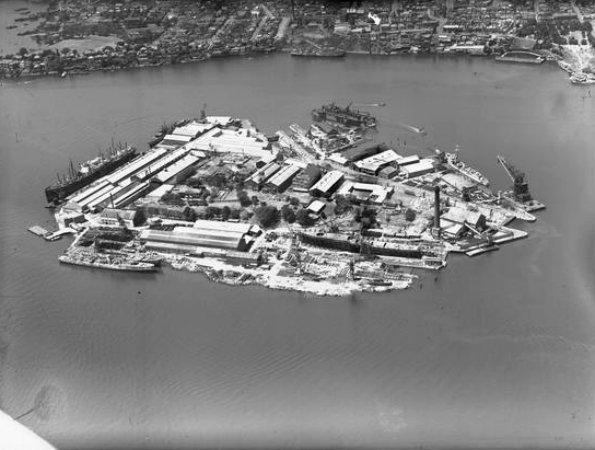 Cockatoo Island aerial view 1951, Sydney Harbour (c. 1951)