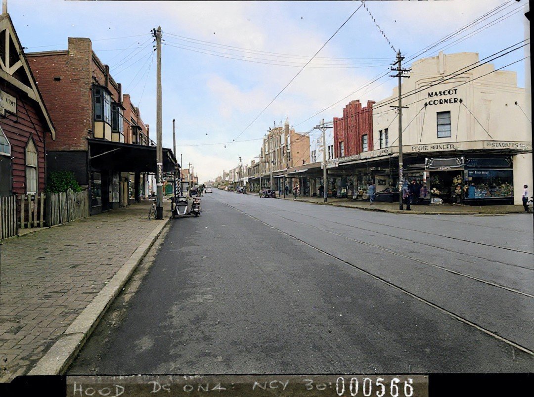 Botany Road Mascot showing Mascot Corner taken for Mascot Council colour (1938)