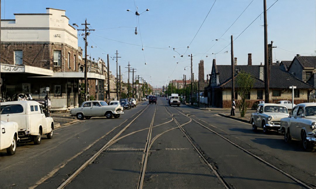 Mitchel Rd. Alexandria 1950s colour (c. 1955)