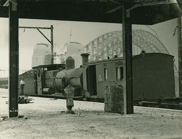 Overhead-wiring erection train at Milsons Point Station (c. 1932)