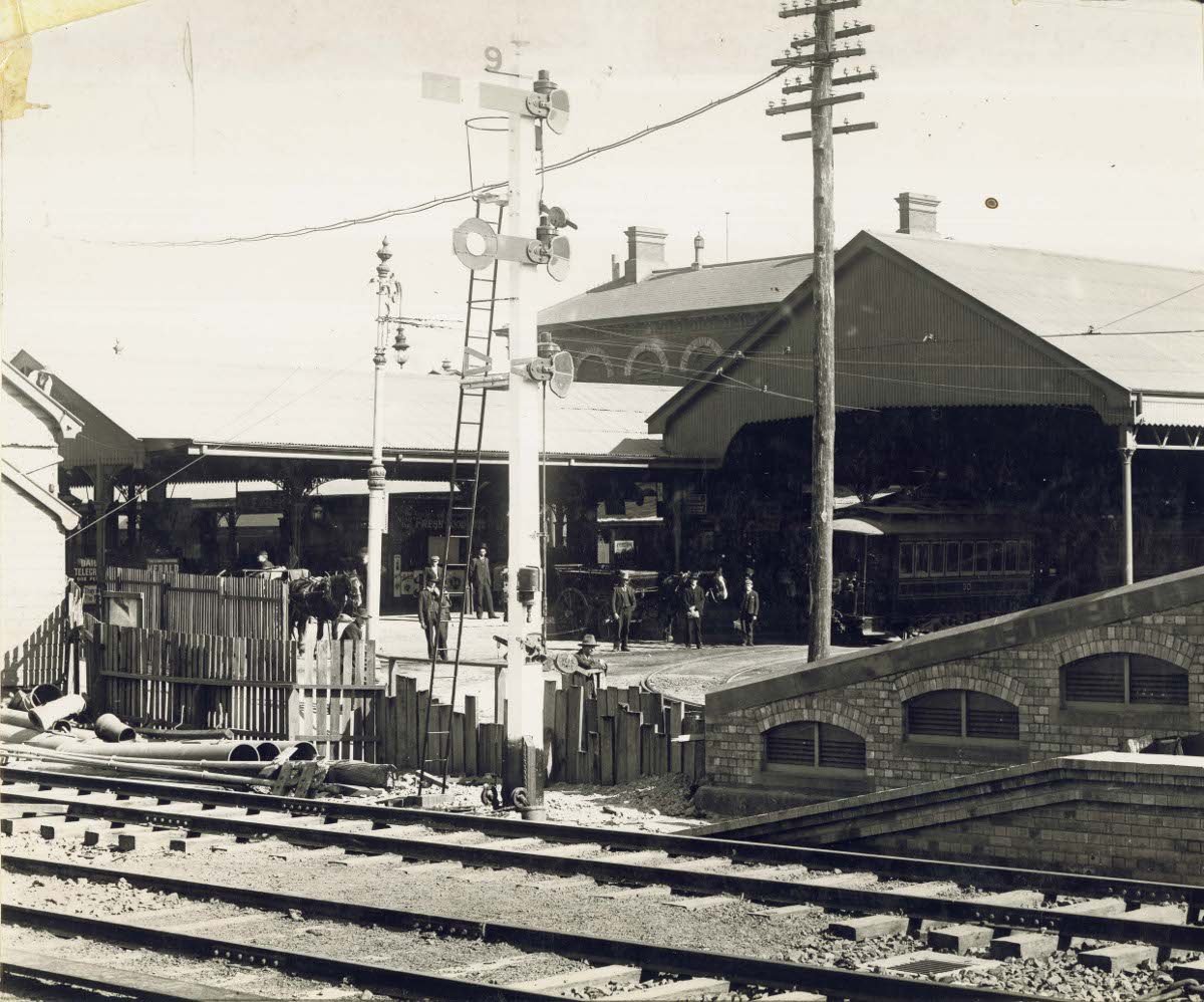 Break through of old platforms for opening of the new Sydney Railway Station (c. 1906)