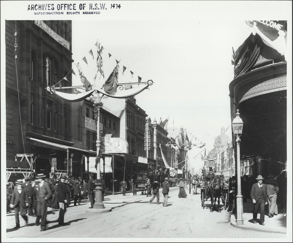 A decorated George Street, 1901, Sydney city centre (1901–05)