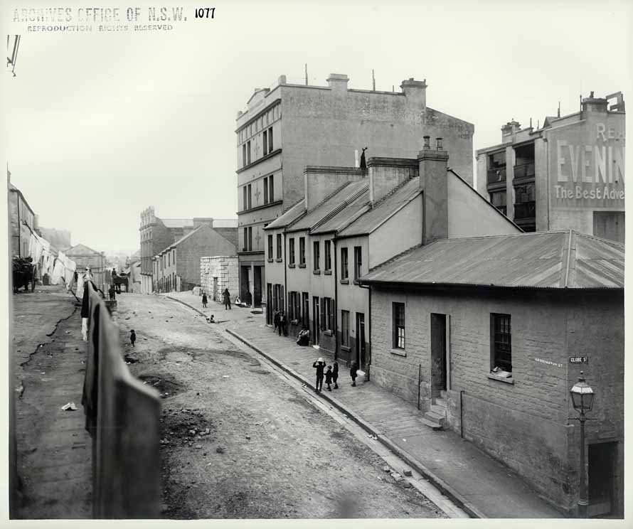 Harrington and Globe Streets, The Rocks (1901)
