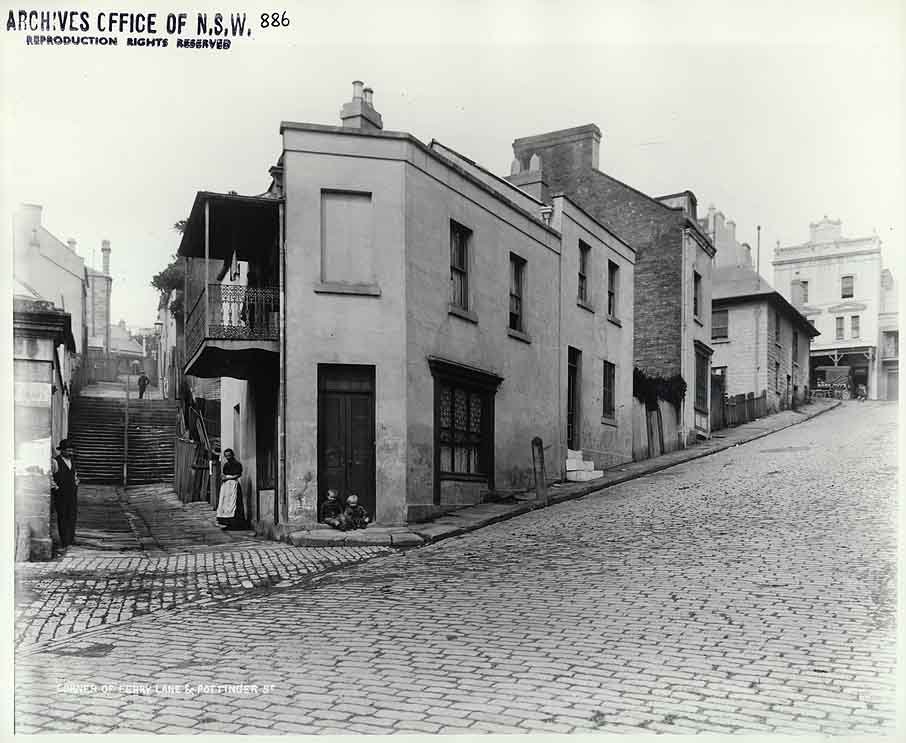 Ferry Lane and Pottinger Street, The Rocks, 1901