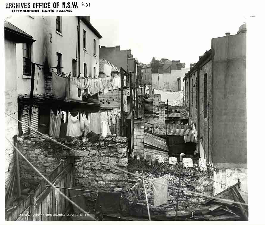 Cumberland and Gloucester Streets, The Rocks (1901)