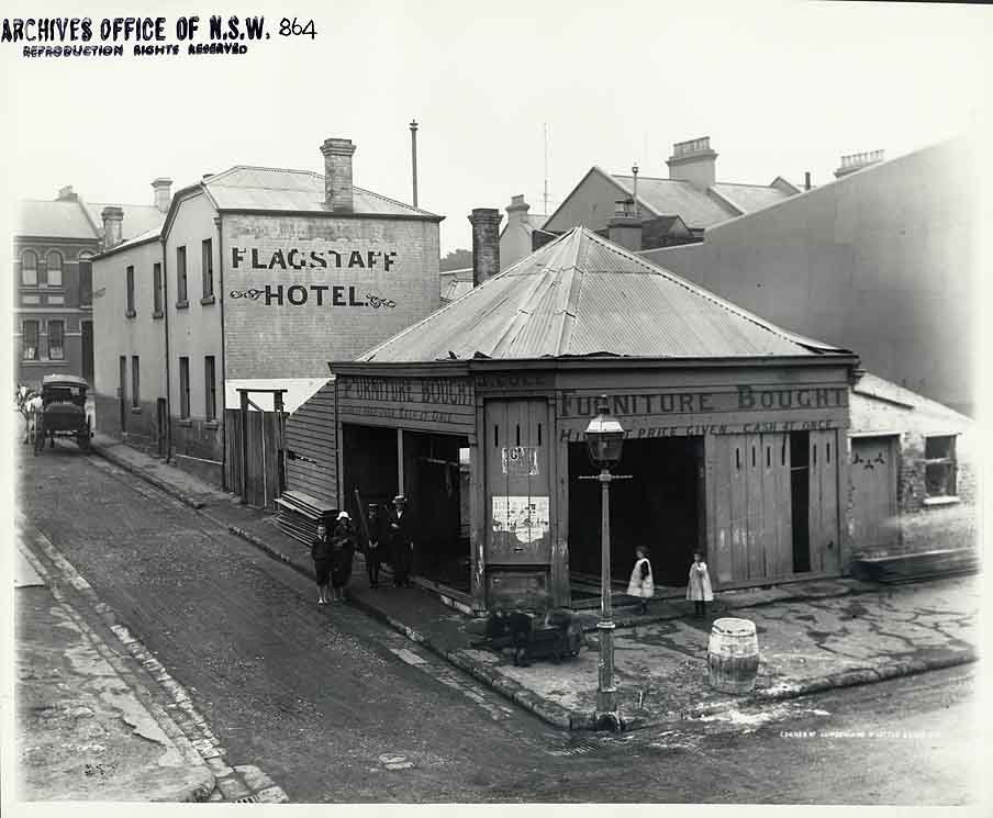Flagstaff Hotel (rear), The Rocks (Rocks Resumption photographic survey) (1900)