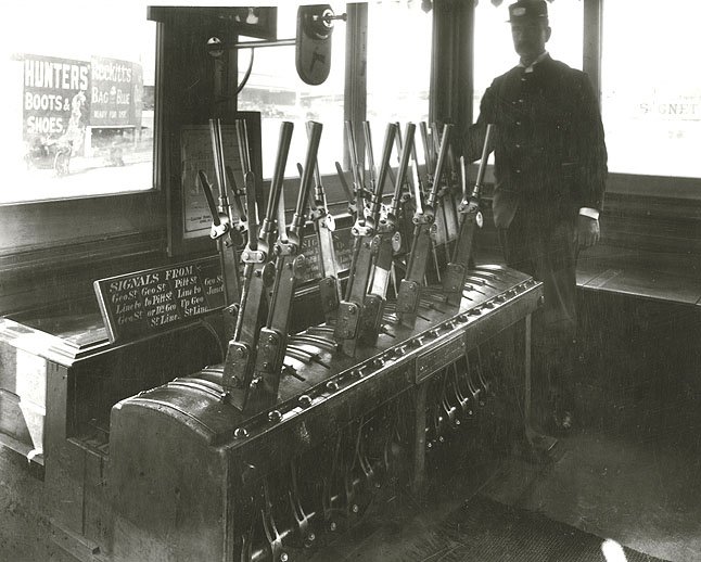 Inside the signal box, Sydney (c. 1900)