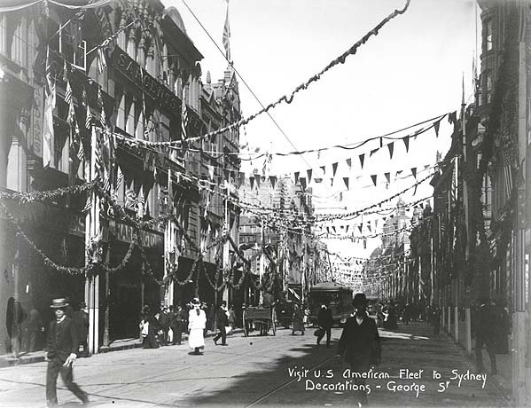 Decorations for the Great White Fleet Visit, Sydney city centre (1908)
