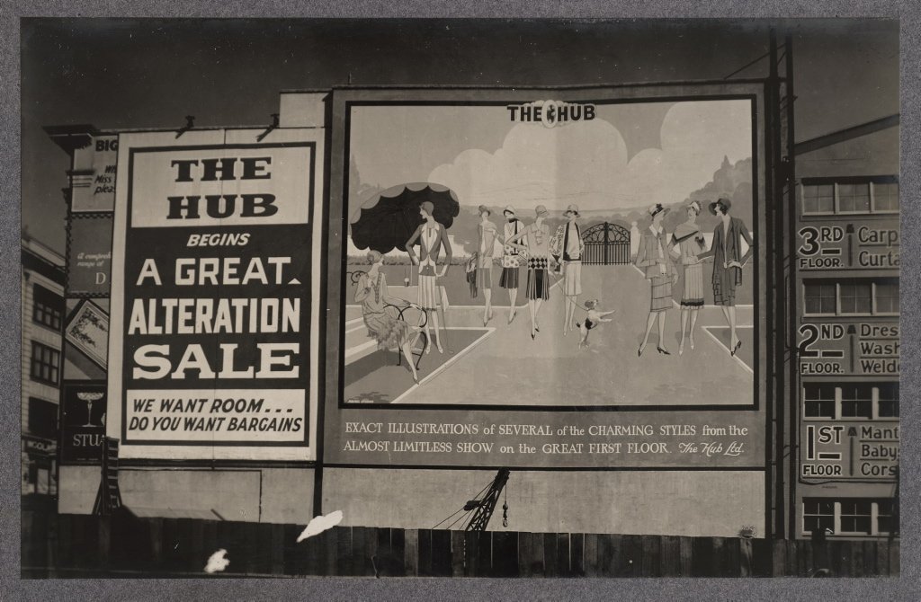 Large wall advertising signs for The Hub Ltd, 1920 - 1929, Sydney city centre