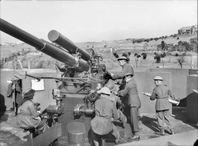 3-7 inch AA gun on Kensington Golf Links in May 1943
