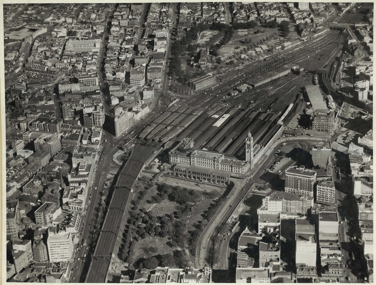 Aerial view of Central Railway Station, Sydney (NSW), Haymarket (c. 1947)