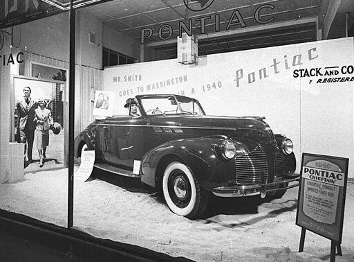 1940 Pontiac Chieftain in showroom York Street Sydney AUSTRALIA January 1940, Sydney city centre