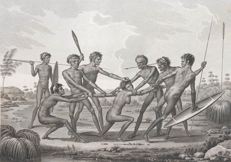Port Jackson, Nlle Hollande, Ceremonie preliminaire d'un mariage, chez les sauvages, Sydney Harbour (1817–20)