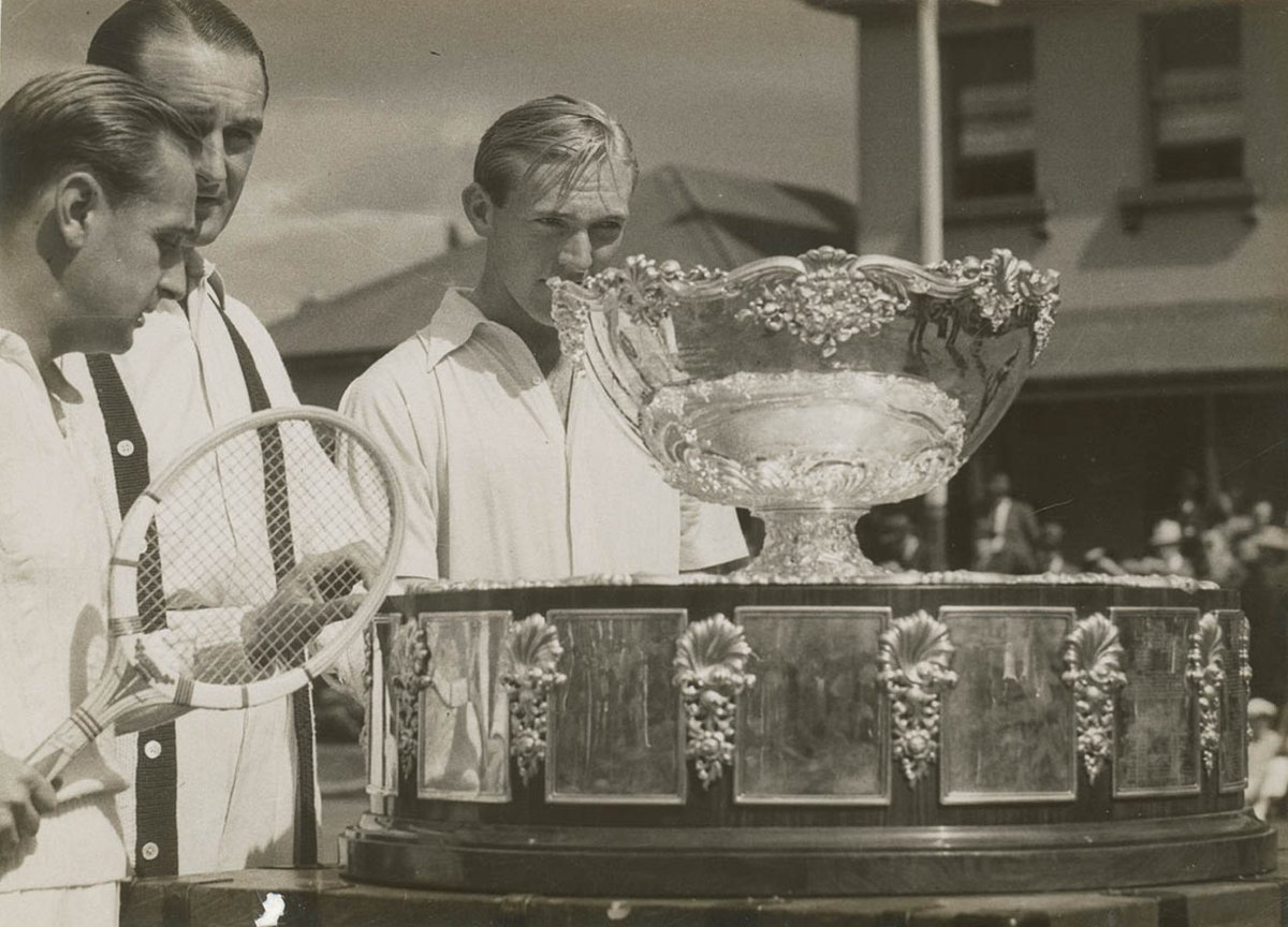 Australians John Bromwich and Adrian Quist with the Davis Cup, Pratten Park, Ashfield, Sydney, November 1939