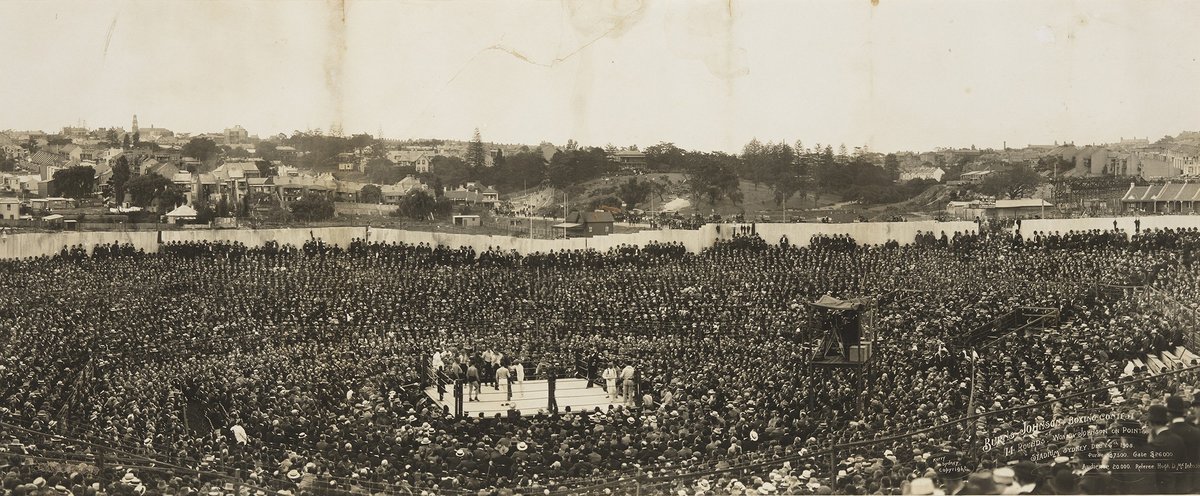 Burns-Johnson boxing contest, December 26th 1908 photographed by Charles Kerry, Rushcutters Bay