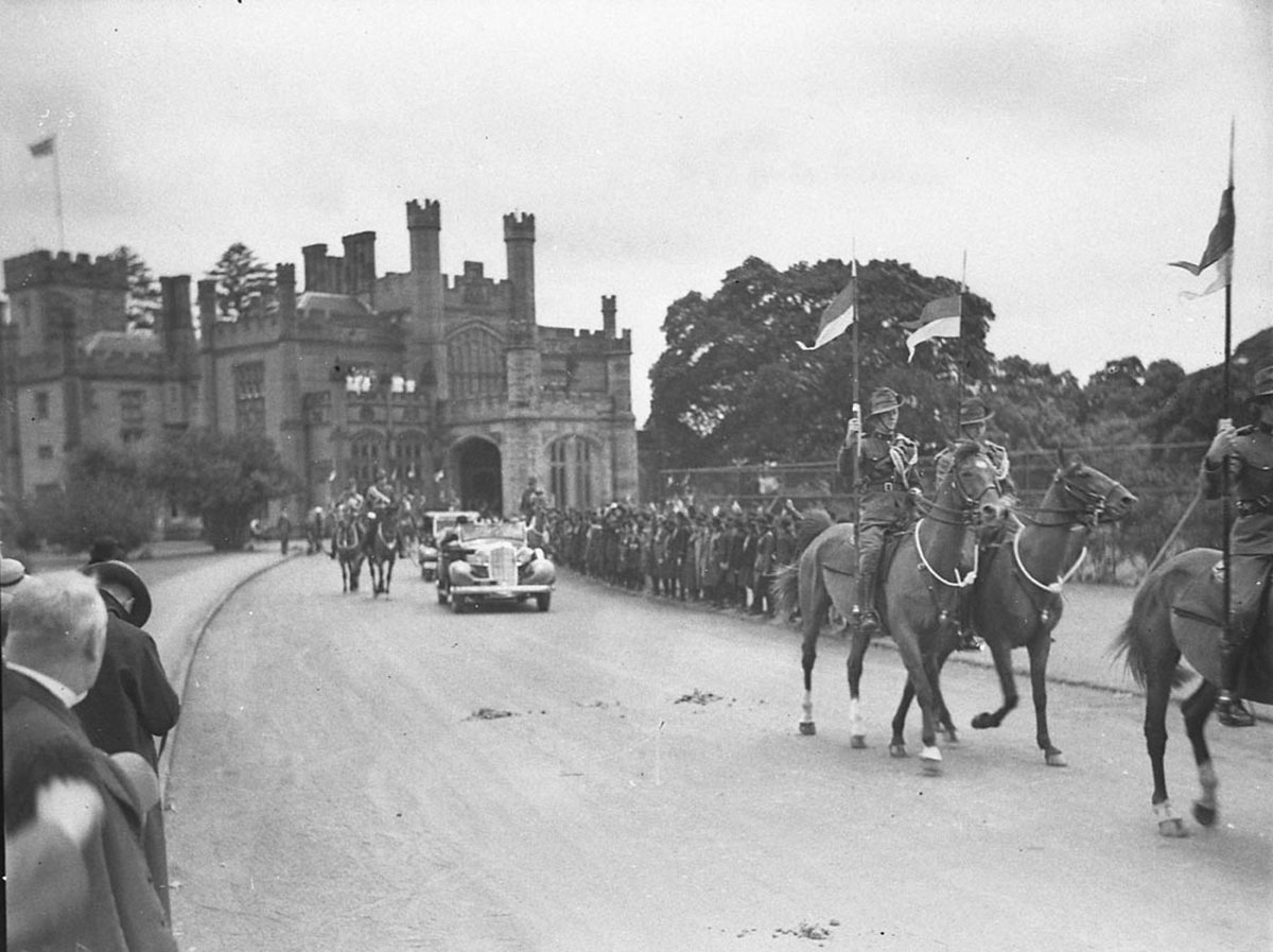 A contingent of Light Horse lead the Governors entourage at Government House, Sydney city centre (c. 1935)