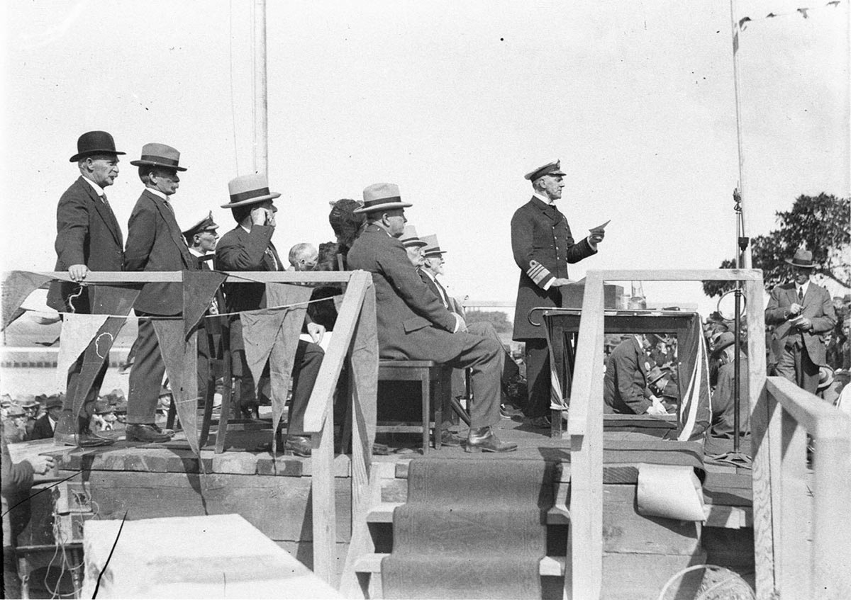 Admiral Sir Dudley de Chair NSW Governor speaking at laying the foundation stone Sydney Harbour Bridge (1925)