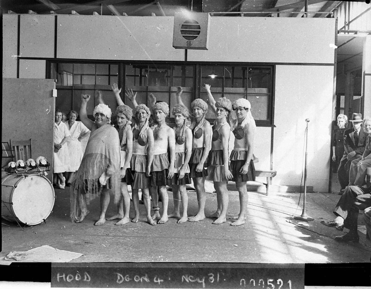 An amateur male drag ballet at Hibberd Meters Christmas party (1942)