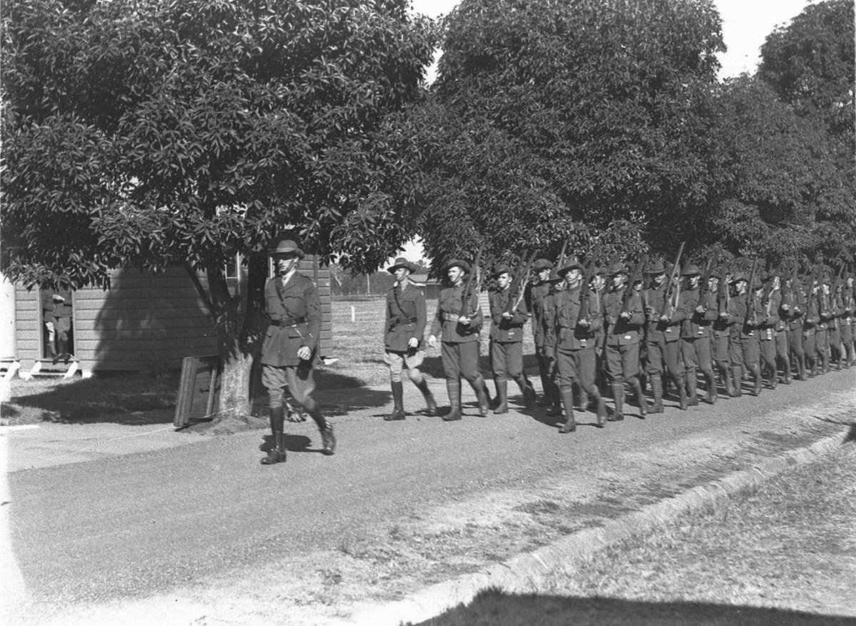An Infantry battalion marching into camp (1930s)