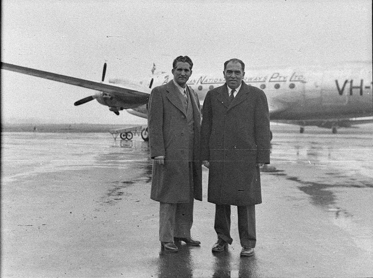 Arrival of Dr Appelman American evangelist on ANA DC4 VHANC (1947)